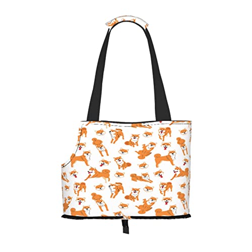 Shiba Inu Seamless Pattern Background, Pet Carrier Handtaschen, Umhängetasche, Faltbare Tragetasche für Haustiere von ANGYANG