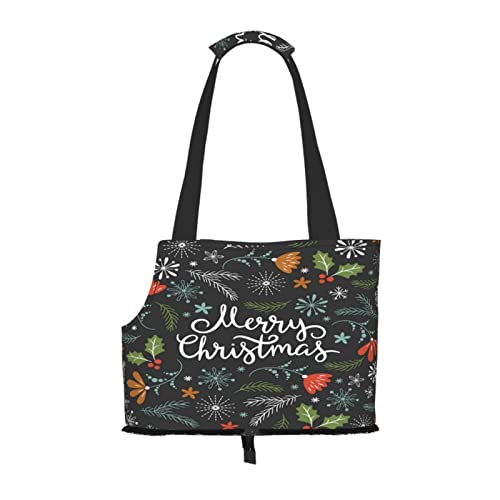 Weihnachtskarte Merry Schriftzug, Pet Carrier Handtaschen, Umhängetasche, Faltbare Einkaufstasche für Haustiere von ANGYANG