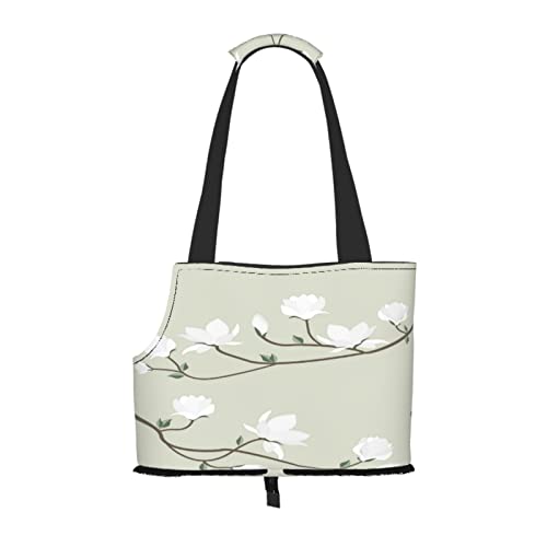 White Flowers Spring, Pet Carrier Handtaschen, Umhängetasche, Faltbare Tragetasche für Haustiere von ANGYANG