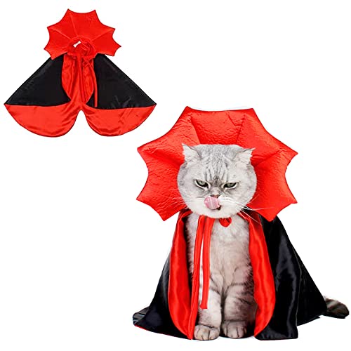 ANIAC Katzen-Vampir-Kostüm, Hunde-Vampir-Umhang, lustiges Hunde-Halloween-Kostüm, Welpen-Zauberer, Cosplay, Halloween, Hundeumhang für Katzen und kleine mittelgroße Hunde von ANIAC