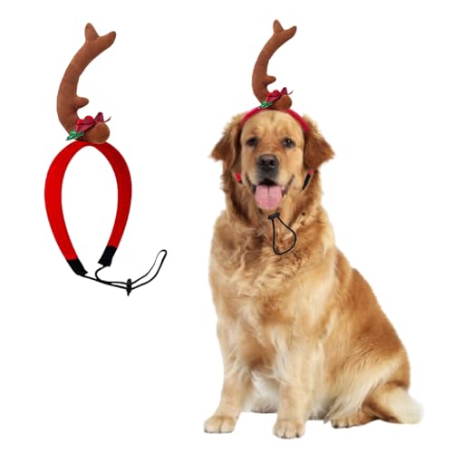 ANIAC Hundegeweih-Stirnband, Weihnachts-Hunde-Outfit für kleine, mittelgroße und große Hunde, Rentier-Kostüme, Elchkopf-Zubehör für Weihnachten, Halloween (braun, groß) von ANIAC