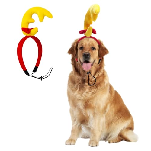 ANIAC Hundegeweih-Stirnband, Weihnachts-Hunde-Outfit für kleine, mittelgroße und große Hunde, Rentier-Kostüme, Elchkopf-Zubehör für Weihnachten, Halloween (gelb, groß) von ANIAC