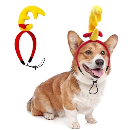 ANIAC Hundegeweih-Stirnband, Weihnachts-Hunde-Outfit für kleine, mittelgroße und große Hunde, Rentier-Kostüme, Elchkopf-Zubehör für Weihnachten, Halloween (gelb, klein) von ANIAC