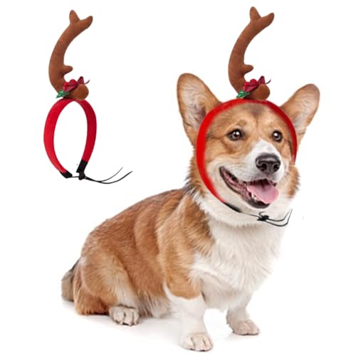 ANIAC Hundegeweih-Stirnband, Weihnachts-Hunde-Outfit für kleine, mittelgroße und große Hunde, Rentier-Kostüme, Haustier-Elchkopf-Zubehör für Weihnachten, Halloween (braun, klein) von ANIAC