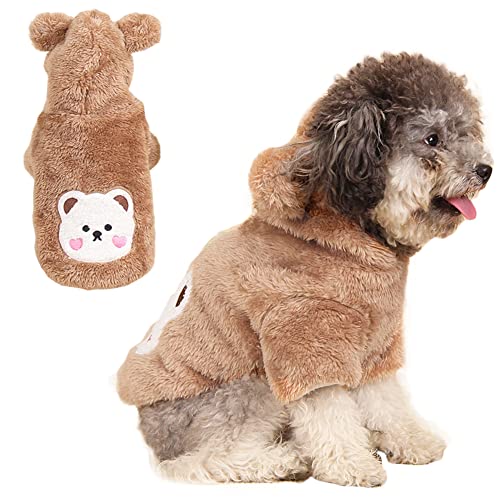 ANIAC Kleiner Hund Wintermantel für Welpen Warm Fleece Hoodies Niedliches Bär Design Haustier PJS Overall Weiche Kaltes Wetter Kleidung für Katzen Chihuahua Yorkie Pudel Teddy (X-Small, Braun) von ANIAC