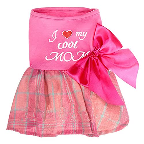 ANIAC Muttertags-Hundekleid mit Aufschrift "I Love My Coole Mom", Hundekleidung für kleine Hunde, Sommer, Welpen, Sommerkleid, Frühling, Katze, Bekleidung, rosa Fliege, Haustier-Outfit (Medium, Rosa) von ANIAC