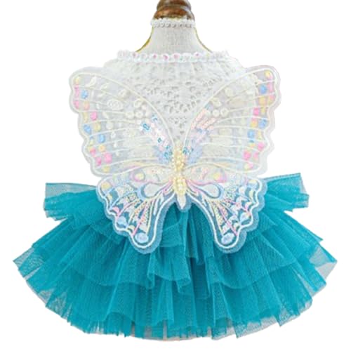 ANIAC Schmetterlings-Hundekleid mit blauem Tutu, lustige Hundekleidung mit Flügeln, Mädchen-Welpenkleid für kleine Hunde, Haustiere, Schmetterlingskostüm, Urlaub, Katzen-Outfit für Halloween, von ANIAC