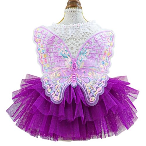 ANIAC Schmetterlings-Hundekleid mit lila Tutu, lustige Hundekleidung mit Flügel, Mädchen, Welpenkleid für kleine Hunde, Haustiere, Schmetterlingskostüm, Urlaub, Katzen-Outfit für Halloween, von ANIAC