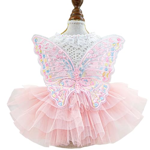 ANIAC Schmetterlings-Hundekleid mit rosa Tutu, lustige Hundekleidung mit Flügeln, Mädchen-Welpenkleid für kleine Hunde, Haustiere, Schmetterlingskostüm, Urlaub, Katzen-Outfit für Halloween, von ANIAC