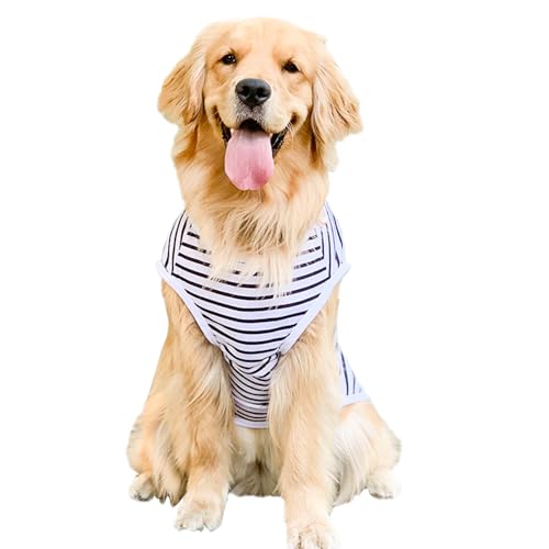 ANIAC Sommer-Hundeshirt für mittelgroße Hunde, Mädchen, Jungen, Baumwolle, gestreift, Weiß, Basic-Tanktop, ärmellos, kühlende Haustierkleidung für Hunde von 10 - 15 kg, Weiß, Größe 3XL von ANIAC