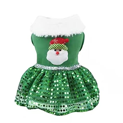 ANIAC Weihnachten Haustier Kleidung Xmas Kleiner Hund Kleid mit Elch Schneemann Dekoration Katze Weihnachtskleidung Pailletten Weihnachtsmann Welpe Rock Urlaub Thema Mädchen Hundekleidung (Klein, Grün) von ANIAC