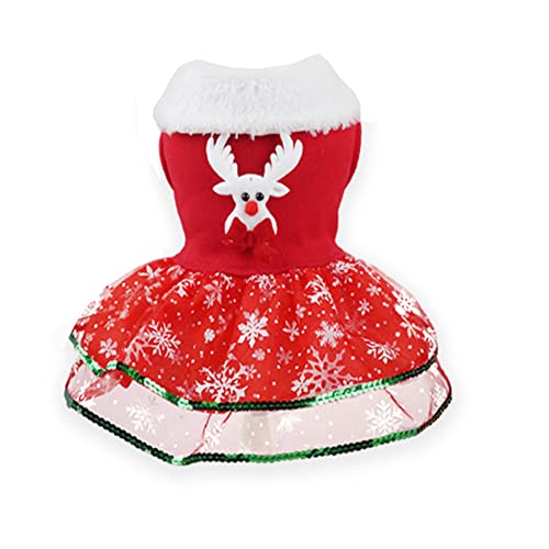 ANIAC Weihnachten Haustier Kleidung Xmas Kleiner Hund Kleid mit Elch Schneemann Dekoration Katze Weihnachtskleidung Pailletten Weihnachtsmann Welpe Rock Urlaub Thema Mädchen Hundekleidung (Klein, Rot) von ANIAC