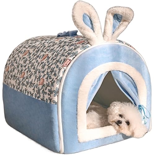 Hundebett Katzenbett Haustierbett Farbe Haustierzelt Höhlenbett Druck Katzenhausbett Katzennest Selbstwärmendes Bequemes Dreieckiges Hundebett HundeköRbchen Hundekissen (Color : Blu, Size : 33 * 38cm von ANIIC