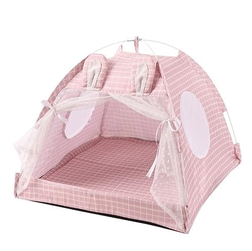 Hundebett Katzenbett Prinzessinnen-Haustierzelt, Kleines Katzen- Und Hundezelt Mit Netzgarn-Design, Tragbare Mini-Tierzelte, Katzenzelthöhle HundeköRbchen Hundekissen (Color : Roze, Size : 48x48x43c von ANIIC