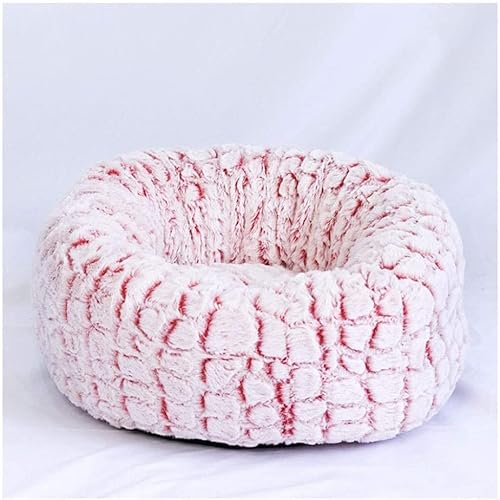 Hundebett Katzenbett Weiches Haustier Hund Katze Rundes Bett Kurzer Plüsch Winter Warme Schlafbetten Tasche Hündchen Katzen Kissen Matte Haustierbedarf HundeköRbchen Hundekissen ( Color : Pink-2 , Siz von ANIIC