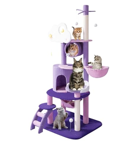 Kratzbaum Katzenbaum-Turm, Katzenspielzeug Für Katzen Im Innenbereich, Katzenbaum Mit Kratzbaum Und Hängematte Katzenbaum (Color : Purple, Size : 60 * 48 * 165cm) von ANIIC