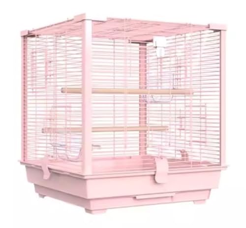 ANIIC Vogelkäfig Quadratischer Metall-Vogelkäfig Mit Vogelfutterstation, Tablett Für Papageien, Sittiche, Wellensittiche, Nymphensittiche, Rosa von ANIIC