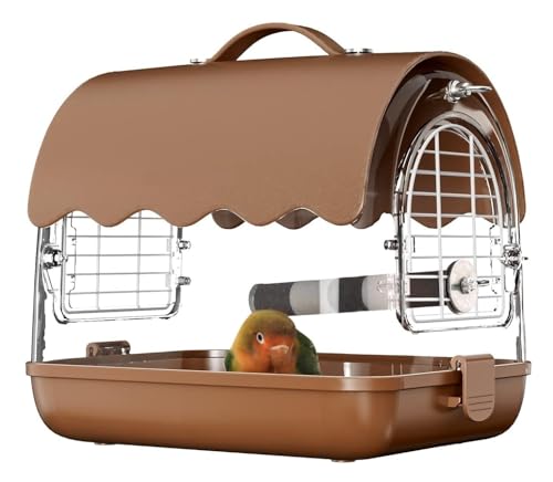 Vogelkäfig Vogel Käfig Vogeltrage-Rucksack Mit Sitzstange, Transparente Reise-Vogelkäfigtasche Mit Schattenabdeckung, Sichtbarem Fenster Für Papageien, Wellensittiche Vogelkäfig Wellensittich(Brown) von ANIIC