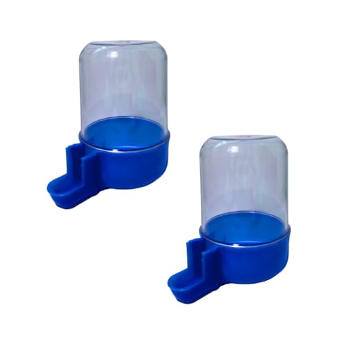 ANIMALPLAST 2 Stück 300 ml Vogelwasserspender, Vogelfutterspender, Vogelkäfig, hängender automatischer Wassersamenspender, geeignet für kleine bis mittelgroße Vögel (Kristall-Blau, breites Netz) von ANIMALPLAST