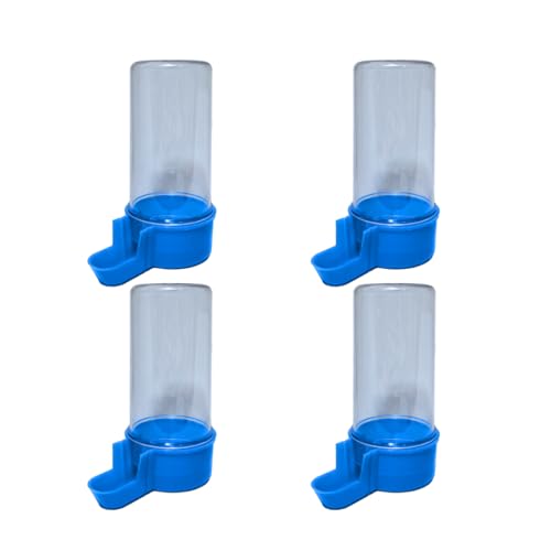 ANIMALPLAST 4 Stück 200 ml Vogelwasserspender, Vogelfutterspender, Vogelkäfig, hängender automatischer Wassersamenspender, geeignet für kleine bis mittelgroße Vögel (Kristall-Blau, breites Netz) von ANIMALPLAST