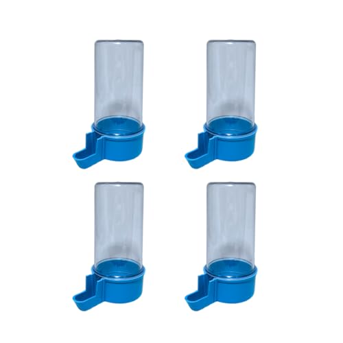 ANIMALPLAST 4 Stück 200 ml Vogelwasserspender, Vogelfutterspender, Vogelkäfig, hängender automatischer Wassersamenspender, geeignet für kleine bis mittelgroße Vögel (Kristall-Blau, dünnes Netz) von ANIMALPLAST