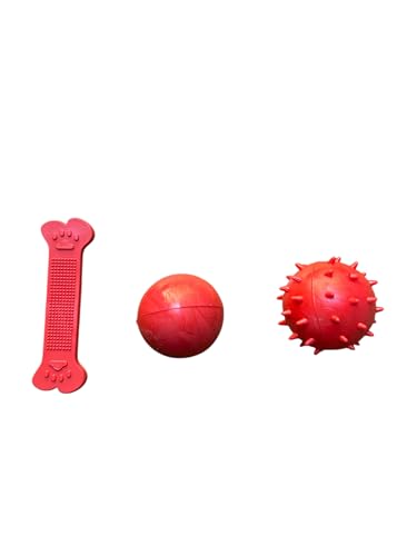 ANIMALPLAST Hundespielzeug aus Gummi, Gummiball und Knochen für Hunde, Trainingsball für Hunde (Kit 1 - Rot) von ANIMALPLAST