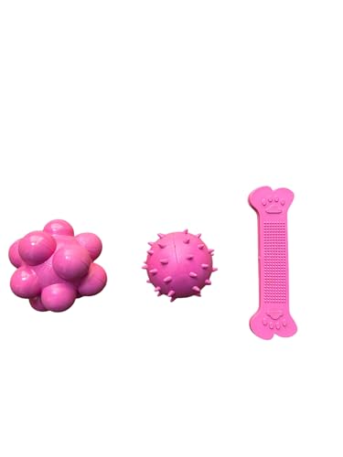 ANIMALPLAST Hundespielzeug aus Gummi, Gummiball und Knochen für Hunde, Trainingsball für Hunde (Kit 2 - Rosa) von ANIMALPLAST