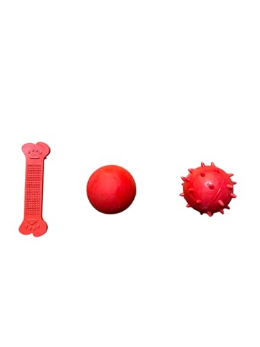 ANIMALPLAST Hundespielzeug aus Gummi, Gummiball und Knochen für Hunde, Trainingsball für Hunde (Kit 2 - Rot) von ANIMALPLAST