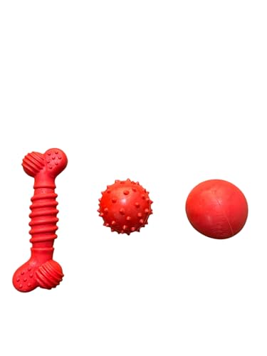 ANIMALPLAST Hundespielzeug aus Gummi, Gummiball und Knochen für Hunde, Trainingsball für Hunde (Kit 3 - Rot) von ANIMALPLAST