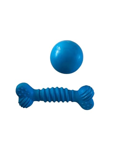 ANIMALPLAST Hundespielzeug aus Gummi, Gummiball und Knochen für Hunde, Trainingsball für Hunde (Kit 4 - Blau) von ANIMALPLAST