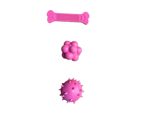 ANIMALPLAST Hundespielzeug aus Gummi, Gummiball und Knochen für Hunde, Trainingsball für Hunde (Kit 4 - Rosa) von ANIMALPLAST