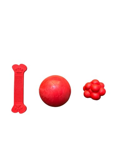 ANIMALPLAST Hundespielzeug aus Gummi, Gummiball und Knochen für Hunde, Trainingsball für Hunde (Kit 4 - Rot) von ANIMALPLAST