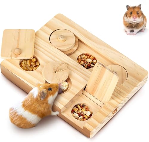 ANJIAOSHOU Hamster Interaktives Gewinnspielzeug aus Holz, kleines Haustier aus Holz, interaktives Futterspielzeug, Hamsterfutterspender für Kaninchen, Hamster und Rennmäuse von ANJIAOSHOU