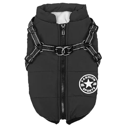 ANNICOO Hundejacke, Winterweste, Jacken, Hundemantel mit Geschirr für kleine Hunde, wasserdicht, maschinenwaschbar, reflektierendes Streifen-Design, langlebiger D-Ring (Schwarz, XL) von ANNICOO