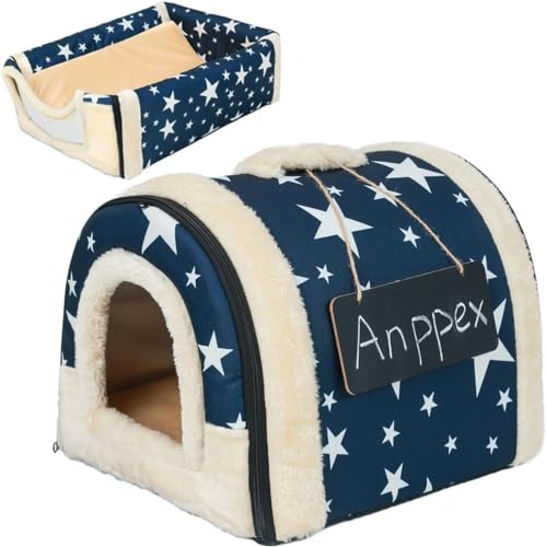 ANPPEX Hundehaus für drinnen,Katzenbett große Katzen Katzenhöhle,2-in-1 waschbares Hundebett mit Überzug,Größe M für Katzen und Welpen,Blau von ANPPEX