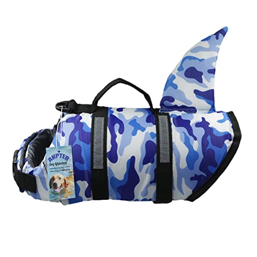 Schwimmweste Hund Pet Schwimmweste Hundeschwimmweste Badeanzug Haustier Schwimmen Vest für Hunde Lifesaver Größenverstellbar mit Griff für Kleine Mitte Groß Hunde (Blaue Tarnung Schwimmweste Hund, XL) von ANPTER