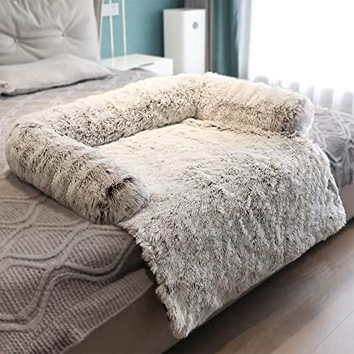 ANQI Plüsch Hundesofa Hundekörbchen Katzenkissen Flauschig,Waschbar Katzenbett Hundekissen,Hundebett XXL Hundematte Tierbett,Hundebett Couch für Sofaschutz Hund und Kofferraumschutz, Khaki, 90*90cm von ANQI