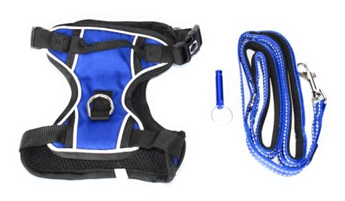 Verstellbares Hundegeschirr, Leinen-Set mit Trainingspfeife, Größe M, Blau von ANSALE