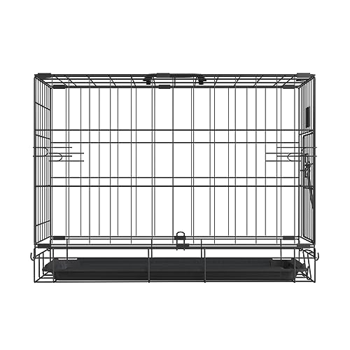 Hundekäfig Klappbar - Haustier Schwarz Metall faltbar Käfig mit 2 Türen & Kausicheren Kunststoff-Boden-Tablett und Tragegriff - Heavy Duty Box perfekt für Welpen-Training (76 X 46 X 52cm) von ANSIMIDA