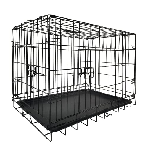 Hundekäfig Klappbar - Haustier schwarz Metall faltbar Käfig mit 2 Türen & Kausicheren Kunststoff-Boden-Tablett und Tragegriff - Heavy Duty Box perfekt für Welpen-Training (91X57X64cm) von ANSIMIDA