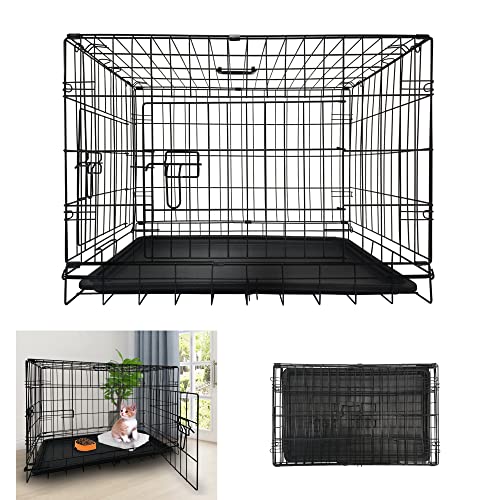 Hundekiste für zu Hause oder auf Reisen Faltbarer Metallkäfig/Kennel - Schwarz - Größe Small 76X46X52cm - 2 Türen mit 2 Schlössern - Kunststoff-Bodenwanne von ANSIMIDA