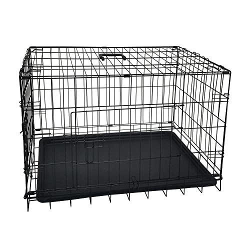 Hundekiste für zu Hause oder auf Reisen Faltbarer Metallkäfig/Kennel - Schwarz - Größe Small 91X57X64-2 Türen mit 2 Schlössern - Kunststoff-Bodenwanne von ANSIMIDA