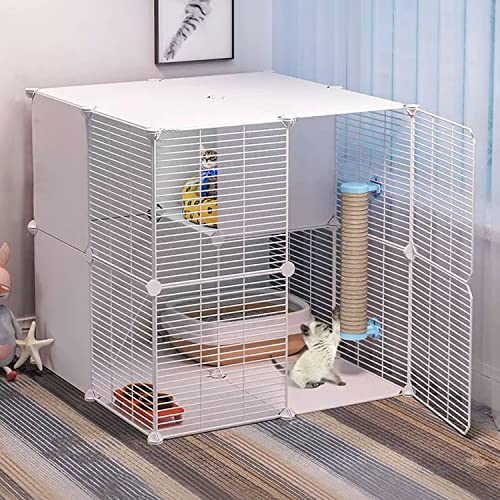 ANSNOW 2-Stöckiger Katzenkäfig, Großes Diy-Haustierhaus, Katzenkäfige Für Hauskatzen, Katzengehege, Mit Katzennest + Katzennapf + Katzentoilette + Katzenstreuschaufel + Katzenhängematte + Leiter, Fü von ANSNOW