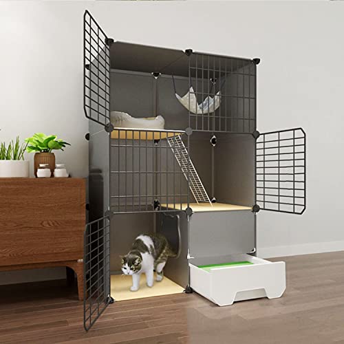 ANSNOW 3-Stöckiger Großer Katzenkäfig, Katzenkäfig, Diy-Katzenlaufstall Für Den Innenbereich, Katzenkäfigträger, Katzenvilla, Mit Katzentoilette + Katzenhängematte + Katzennest + Katzennapf + Katzen von ANSNOW