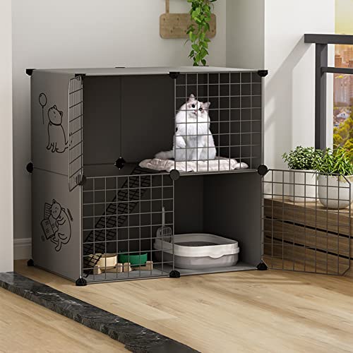 ANSNOW Abnehmbarer Katzenkäfig Für Den Innenbereich, Groß, Katzengehege, Zwinger Aus Metalldraht Mit Bodenplatte, Stabile Laufstallkiste Für Kätzchen/Schwarz/29,5L*19,2B*28,7H" von ANSNOW