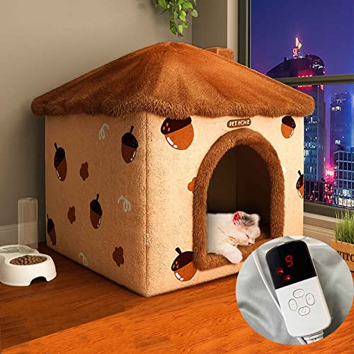 ANSNOW Beheiztes Katzenbett Mit Timer, Katzenhaus Im Freien Für Den Winter, Hundehütte, Weiches Schwammmaterial, Abnehmbar Und Leicht Zu Reinigen/B/40 * 50 * 53Cm von ANSNOW