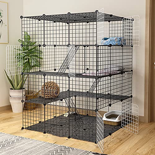 ANSNOW Frettchenkäfig, Katzenlaufstall, Katzenhaus, Drahthütten, Kleine Tierkäfigkiste Für Kätzchen, Meerschweinchen, Ideal Für 1–4 Katzen, 111 X 111 X 146 cm von ANSNOW