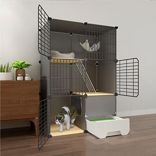 ANSNOW Großer Katzenkäfig, Diy-Katzenlaufstall Für Den Innenbereich, Zusammenklappbarer Katzenzwinger Aus Metalldraht Mit Katzentoilette, Laufstall Für Katzen Mit Rampenleitern, Katzenbetten Und Hän von ANSNOW