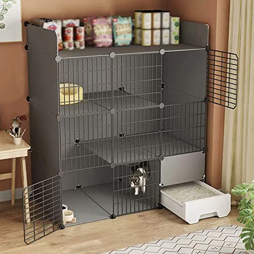 ANSNOW Großer Katzenkäfig, Katzenkäfig Mit Katzentoilette, Katzenkäfige Für Hauskatzen, Katzengehege, Mit Katzenstreuschaufel + Katzennest + Automatischem Aufbewahrungs-Katzennapf + Leiter, Für 1–3 von ANSNOW