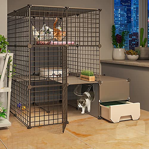 ANSNOW Großer Katzenkäfig Mit Katzentoilette, Diy-Katzenkäfig-Laufstall Für Den Innenbereich, Katzenschrank, Katzenvilla, Katzengehege, Mit Katzennapf + Katzennest + Hängematte + Katzenspielzeug, Le von ANSNOW